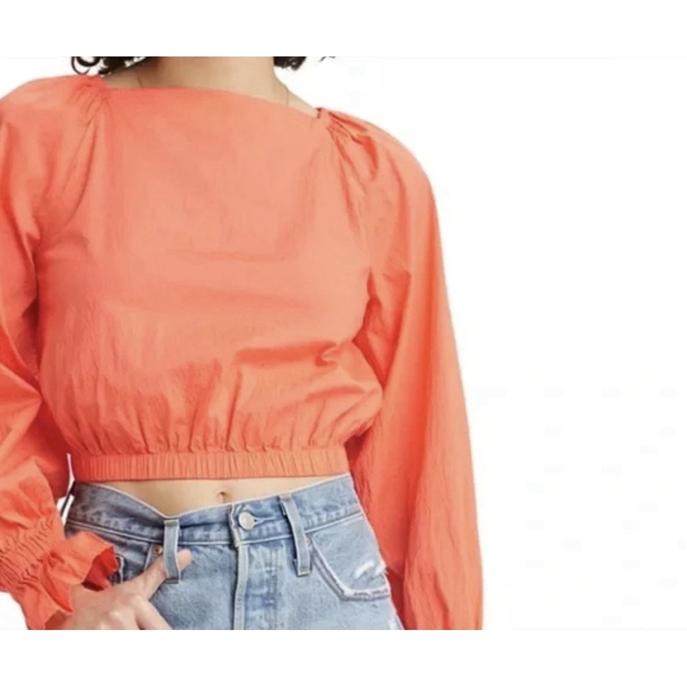 Levi's Daphne Orange Elastic Waist Blouse With Puff Sleeves 99% Cotton XXL #34